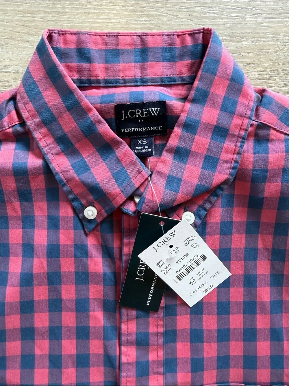 J. Crew Performance Pink and Navy Check Button-Down Shirt